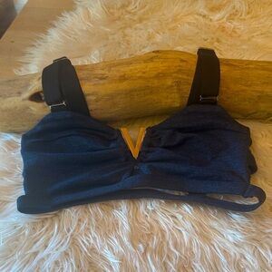 Bombshell Sportswear Navy Blue and Gold Top